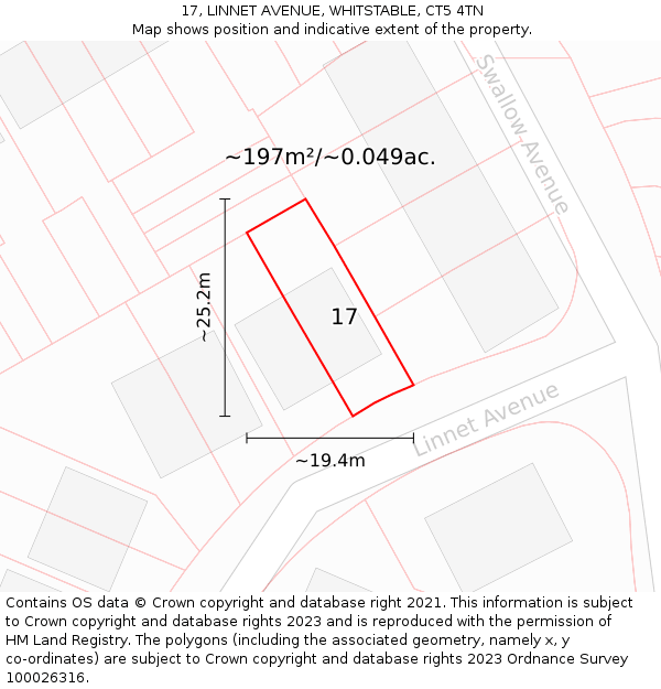 17, LINNET AVENUE, WHITSTABLE, CT5 4TN: Plot and title map