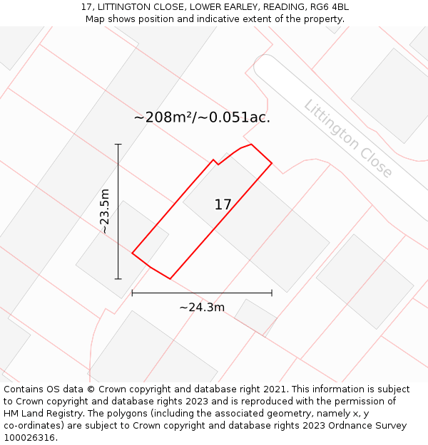 17, LITTINGTON CLOSE, LOWER EARLEY, READING, RG6 4BL: Plot and title map