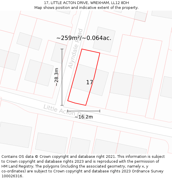 17, LITTLE ACTON DRIVE, WREXHAM, LL12 8DH: Plot and title map