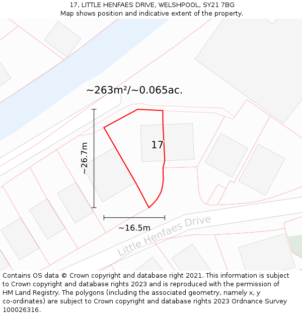 17, LITTLE HENFAES DRIVE, WELSHPOOL, SY21 7BG: Plot and title map