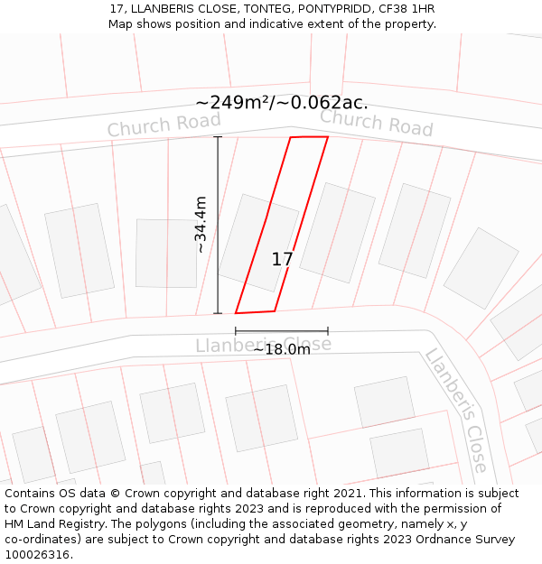 17, LLANBERIS CLOSE, TONTEG, PONTYPRIDD, CF38 1HR: Plot and title map
