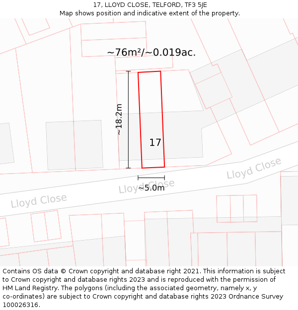 17, LLOYD CLOSE, TELFORD, TF3 5JE: Plot and title map