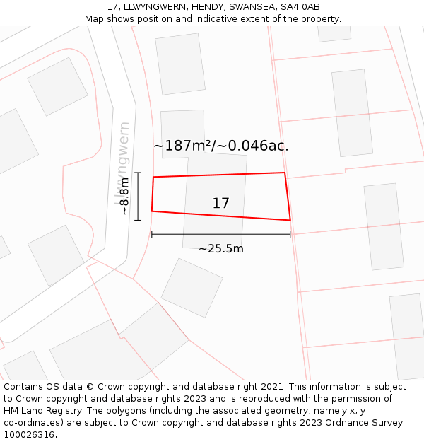 17, LLWYNGWERN, HENDY, SWANSEA, SA4 0AB: Plot and title map