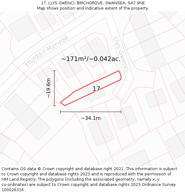 17, LLYS GWENCI, BIRCHGROVE, SWANSEA, SA7 9NE: Plot and title map