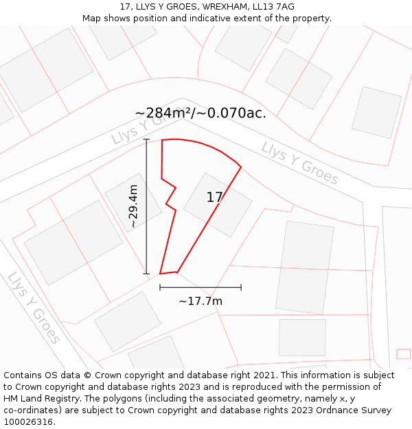 17, LLYS Y GROES, WREXHAM, LL13 7AG: Plot and title map