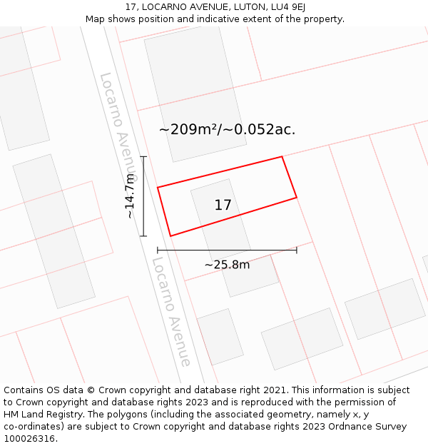 17, LOCARNO AVENUE, LUTON, LU4 9EJ: Plot and title map