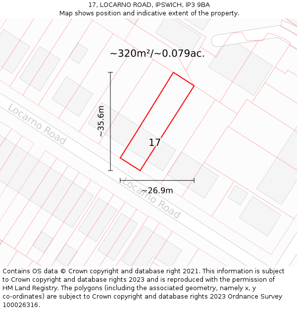 17, LOCARNO ROAD, IPSWICH, IP3 9BA: Plot and title map