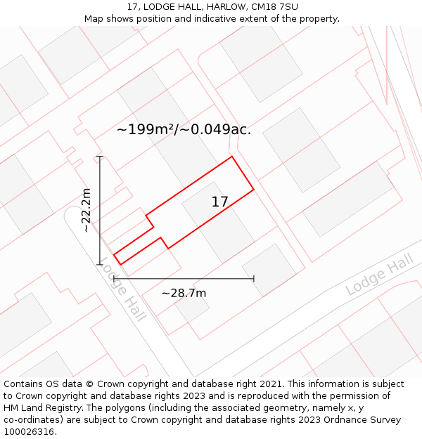 17, LODGE HALL, HARLOW, CM18 7SU: Plot and title map