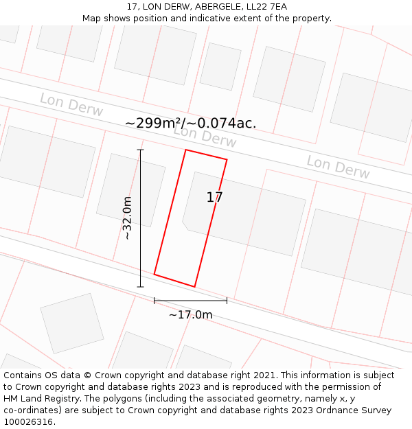 17, LON DERW, ABERGELE, LL22 7EA: Plot and title map