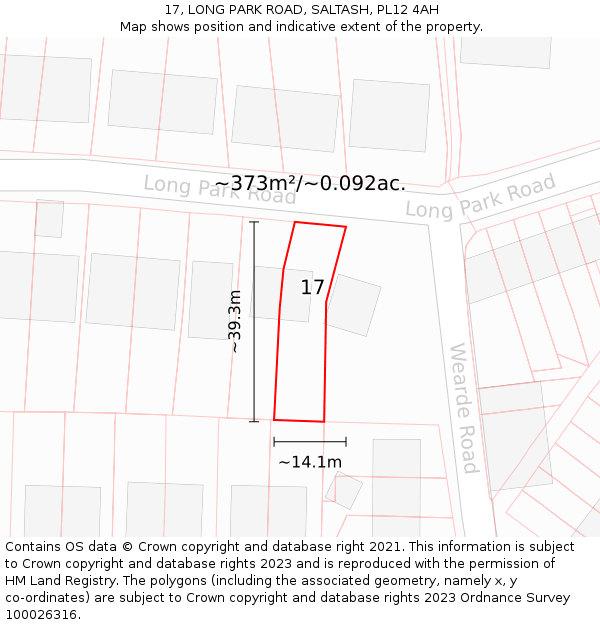 17, LONG PARK ROAD, SALTASH, PL12 4AH: Plot and title map