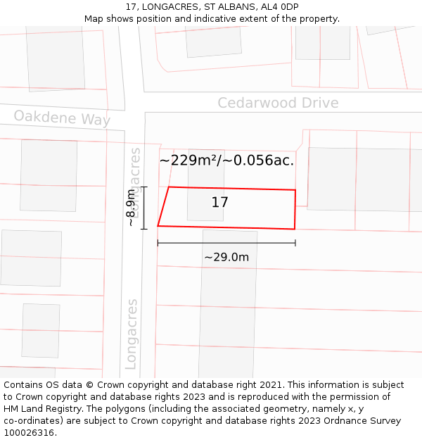 17, LONGACRES, ST ALBANS, AL4 0DP: Plot and title map