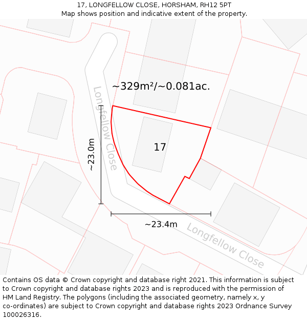 17, LONGFELLOW CLOSE, HORSHAM, RH12 5PT: Plot and title map