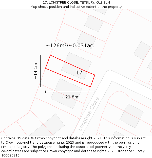 17, LONGTREE CLOSE, TETBURY, GL8 8LN: Plot and title map