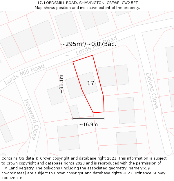 17, LORDSMILL ROAD, SHAVINGTON, CREWE, CW2 5ET: Plot and title map