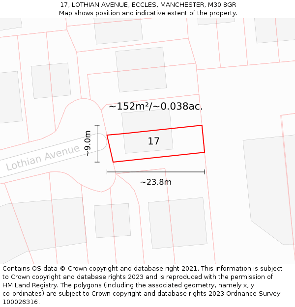 17, LOTHIAN AVENUE, ECCLES, MANCHESTER, M30 8GR: Plot and title map