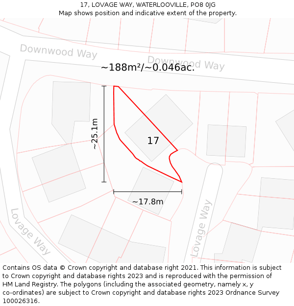 17, LOVAGE WAY, WATERLOOVILLE, PO8 0JG: Plot and title map