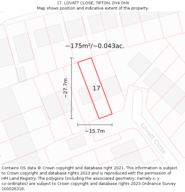 17, LOVATT CLOSE, TIPTON, DY4 0HX: Plot and title map