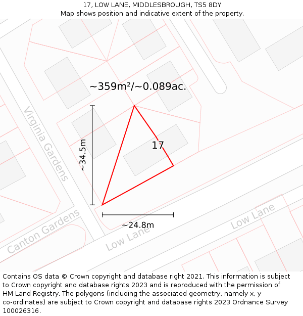 17, LOW LANE, MIDDLESBROUGH, TS5 8DY: Plot and title map