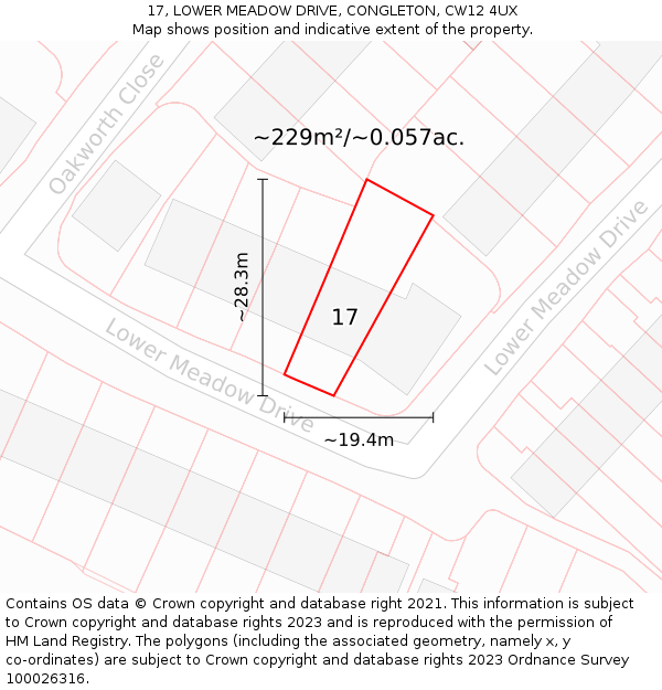 17, LOWER MEADOW DRIVE, CONGLETON, CW12 4UX: Plot and title map