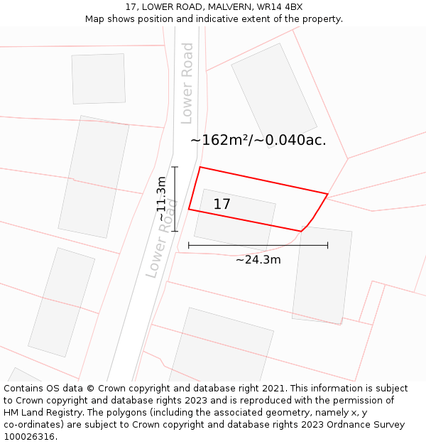 17, LOWER ROAD, MALVERN, WR14 4BX: Plot and title map