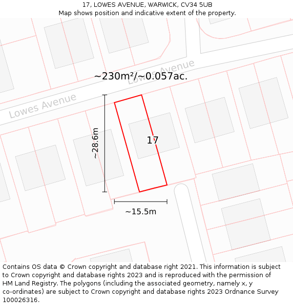 17, LOWES AVENUE, WARWICK, CV34 5UB: Plot and title map