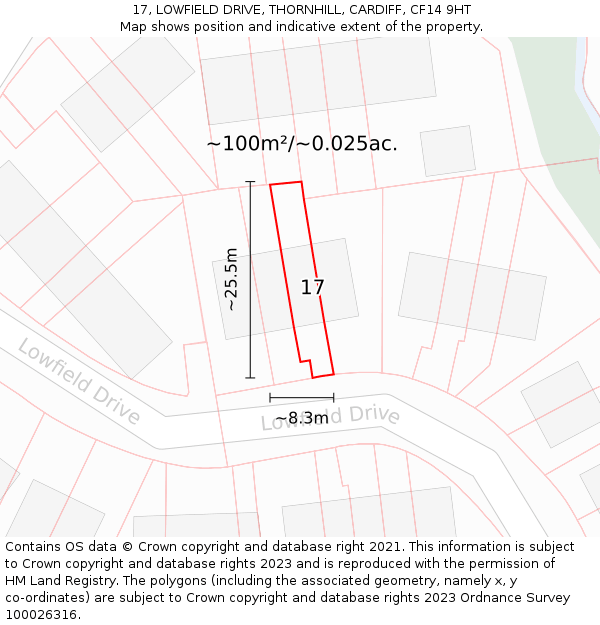 17, LOWFIELD DRIVE, THORNHILL, CARDIFF, CF14 9HT: Plot and title map