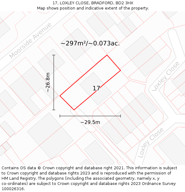 17, LOXLEY CLOSE, BRADFORD, BD2 3HX: Plot and title map