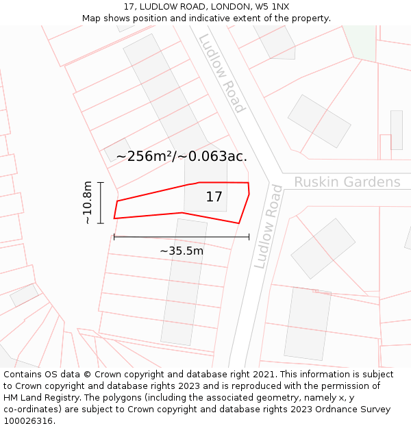 17, LUDLOW ROAD, LONDON, W5 1NX: Plot and title map