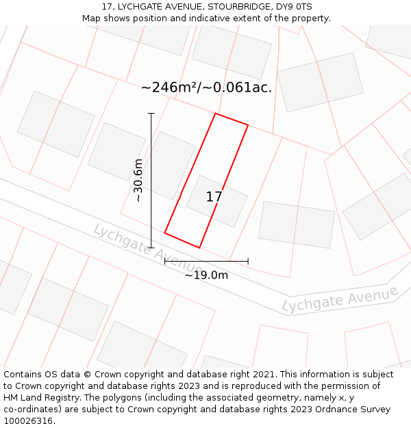 17, LYCHGATE AVENUE, STOURBRIDGE, DY9 0TS: Plot and title map