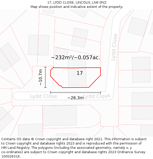 17, LYDD CLOSE, LINCOLN, LN6 0NZ: Plot and title map