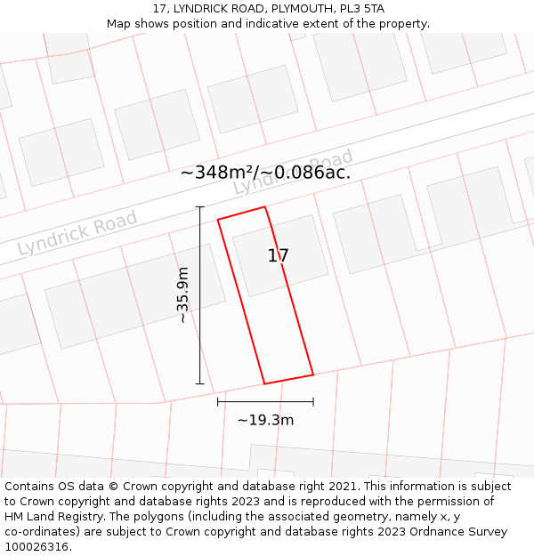 17, LYNDRICK ROAD, PLYMOUTH, PL3 5TA: Plot and title map