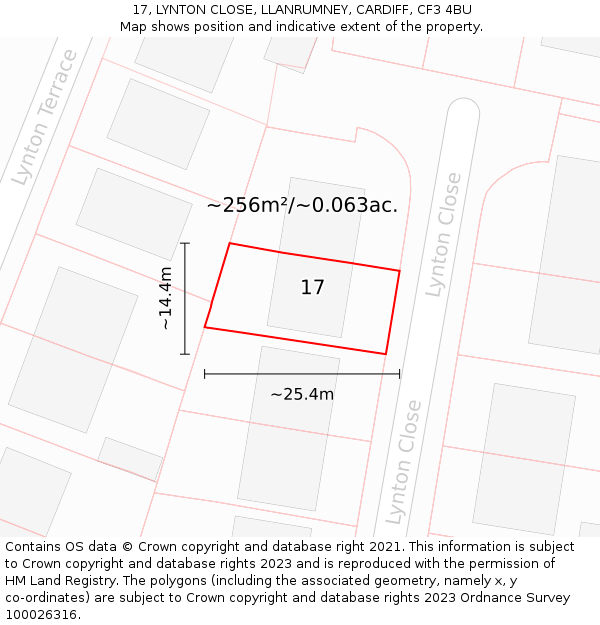 17, LYNTON CLOSE, LLANRUMNEY, CARDIFF, CF3 4BU: Plot and title map