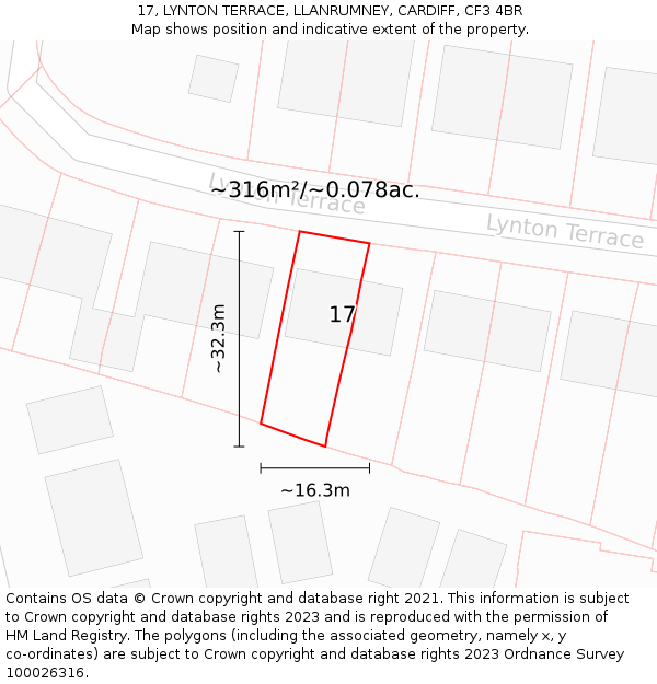 17, LYNTON TERRACE, LLANRUMNEY, CARDIFF, CF3 4BR: Plot and title map