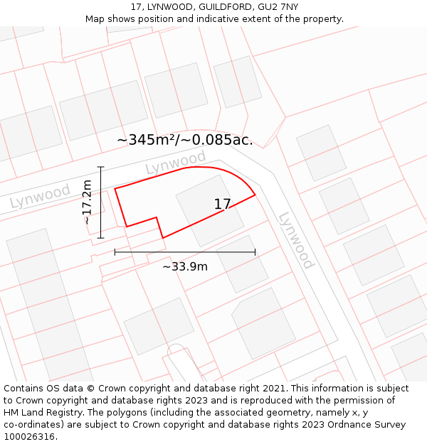 17, LYNWOOD, GUILDFORD, GU2 7NY: Plot and title map