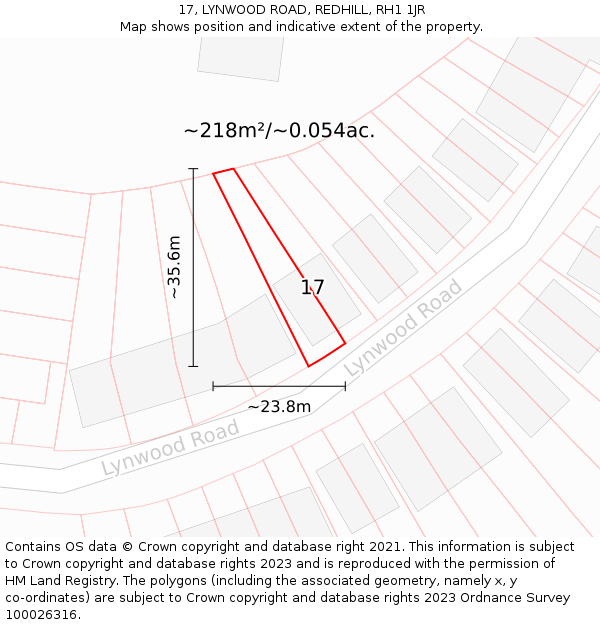 17, LYNWOOD ROAD, REDHILL, RH1 1JR: Plot and title map