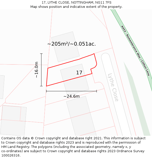 17, LYTHE CLOSE, NOTTINGHAM, NG11 7FS: Plot and title map