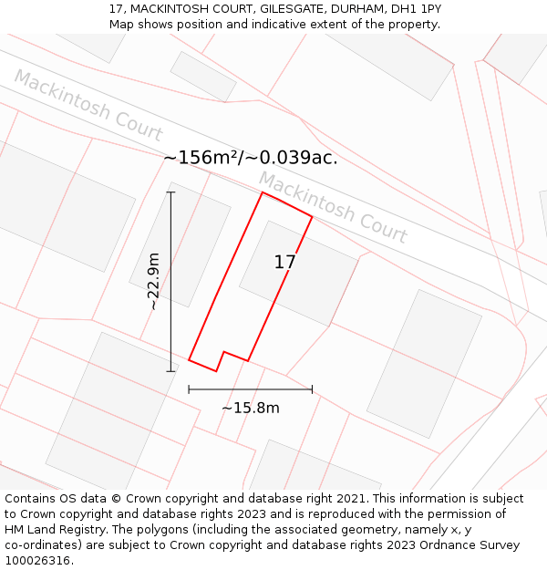 17, MACKINTOSH COURT, GILESGATE, DURHAM, DH1 1PY: Plot and title map