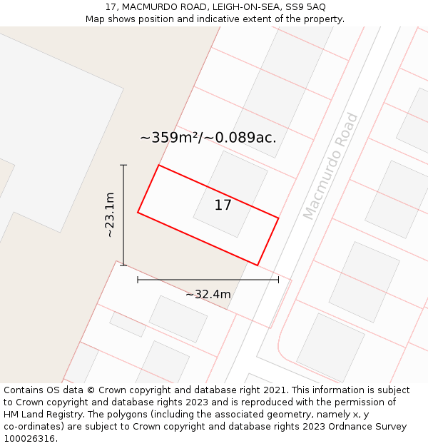 17, MACMURDO ROAD, LEIGH-ON-SEA, SS9 5AQ: Plot and title map