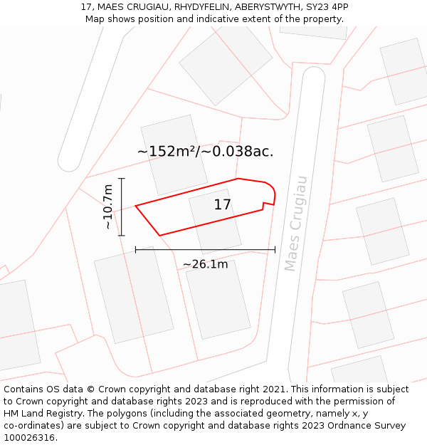 17, MAES CRUGIAU, RHYDYFELIN, ABERYSTWYTH, SY23 4PP: Plot and title map