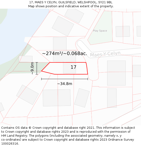 17, MAES Y CELYN, GUILSFIELD, WELSHPOOL, SY21 9BL: Plot and title map