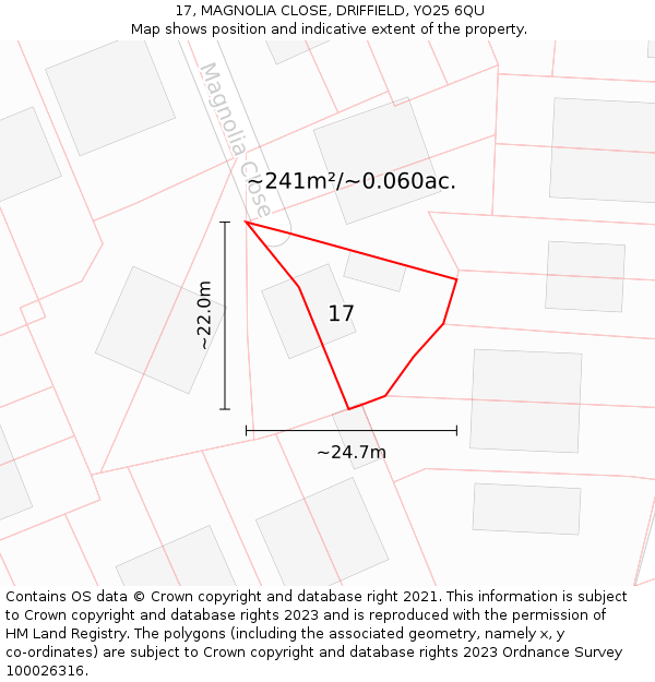 17, MAGNOLIA CLOSE, DRIFFIELD, YO25 6QU: Plot and title map