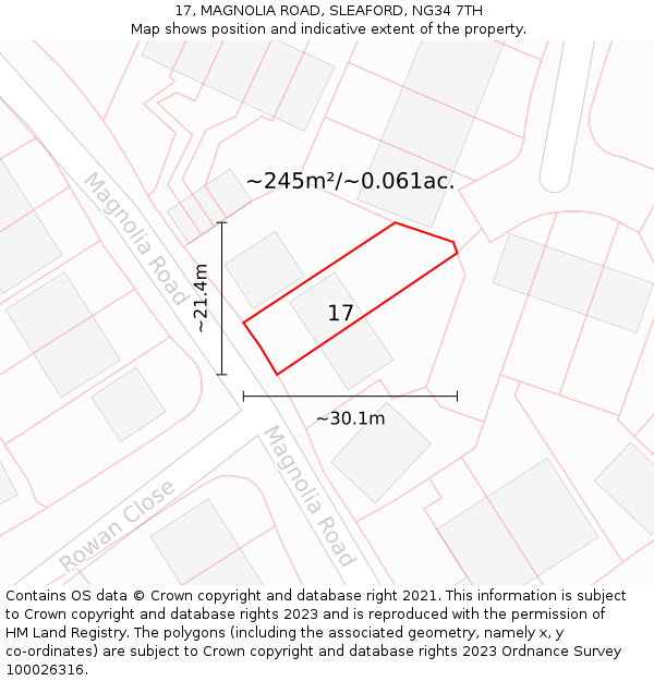 17, MAGNOLIA ROAD, SLEAFORD, NG34 7TH: Plot and title map