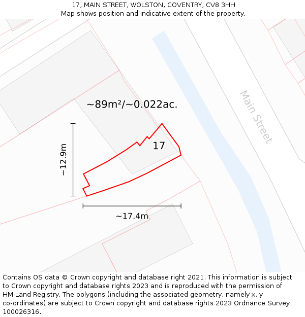 17, MAIN STREET, WOLSTON, COVENTRY, CV8 3HH: Plot and title map