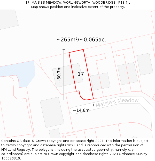 17, MAISIES MEADOW, WORLINGWORTH, WOODBRIDGE, IP13 7JL: Plot and title map