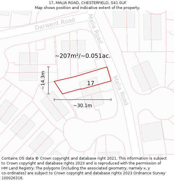 17, MALIA ROAD, CHESTERFIELD, S41 0UF: Plot and title map