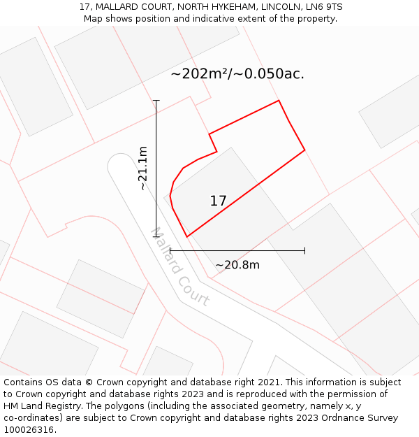 17, MALLARD COURT, NORTH HYKEHAM, LINCOLN, LN6 9TS: Plot and title map