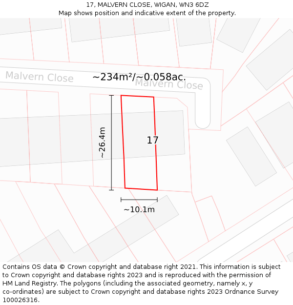 17, MALVERN CLOSE, WIGAN, WN3 6DZ: Plot and title map