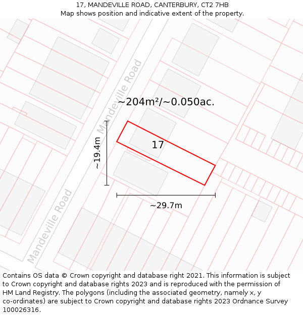 17, MANDEVILLE ROAD, CANTERBURY, CT2 7HB: Plot and title map