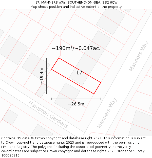 17, MANNERS WAY, SOUTHEND-ON-SEA, SS2 6QW: Plot and title map