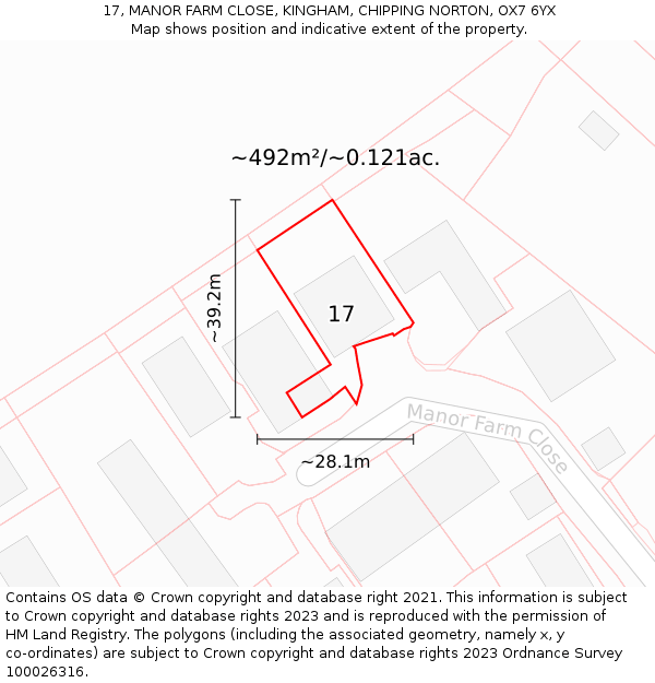 17, MANOR FARM CLOSE, KINGHAM, CHIPPING NORTON, OX7 6YX: Plot and title map